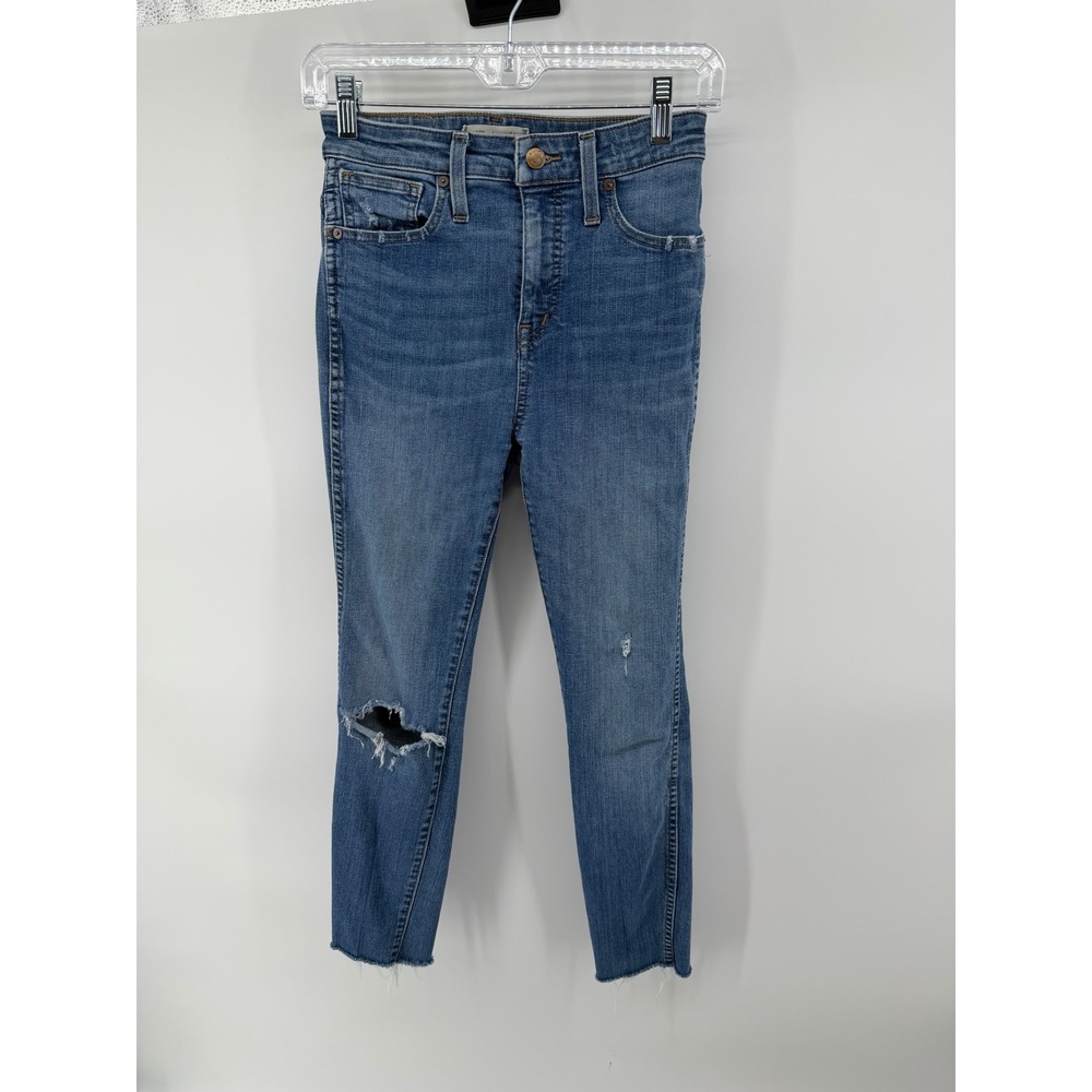 Madewell High Rise Skinny Jeans Distressed‎ Blue Denim Raw Hem Women 25x24